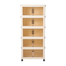 Living And Home Cream-Colored Five-Tier Plastic Storage Cabinet With Wheels, 53.3Cm W X 23Cm D X 123.5Cm H - thumbnail 4