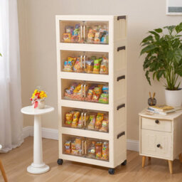 Living And Home Cream-Colored Five-Tier Plastic Storage Cabinet With Wheels, 53.3Cm W X 23Cm D X 123.5Cm H