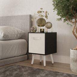 Urbn-Living Urbnliving 51Cm Height Black Wooden Cube Storage Bookcase Cream Inserts Scandinavian Black Legs