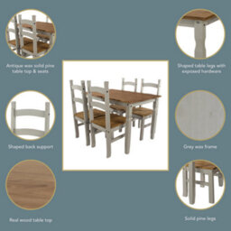 Core Products Corona Dining Table & 4 Chair Set, Grey Waxed & Antique Waxed Pine H75.0Cm X W118.0Cm X L75.0Cm - thumbnail 3
