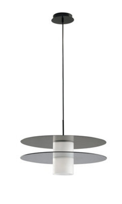 Luminosa Lighting Luminosa Record Double Disc Pendant, Tinted Glass, Black Opal, E27