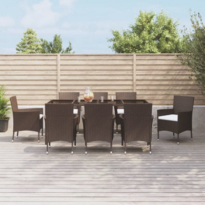 Berkfield 9 Piece Garden Dining Set With Cushions Brown Poly Rattan - image 1