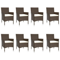 Berkfield 9 Piece Garden Dining Set With Cushions Brown Poly Rattan - thumbnail 4