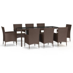 Berkfield 9 Piece Garden Dining Set With Cushions Brown Poly Rattan - thumbnail 2