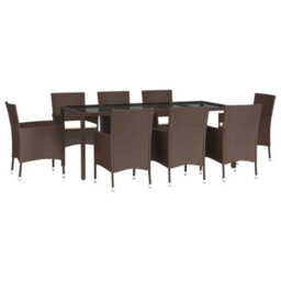Berkfield 9 Piece Garden Dining Set With Cushions Brown Poly Rattan - thumbnail 3