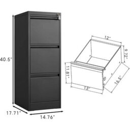 3 Drawer Lockable Heavy Duty File Cabinet Home Office Storage - thumbnail 2