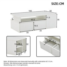 Abrihome White High-Gloss Coffee Table With Led Lighting & 2 Drawers, Sofa Side Table, Open Storage, 100X50X35Cm - thumbnail 5