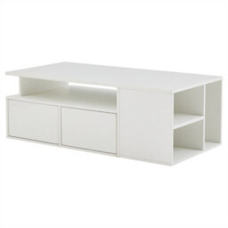 Abrihome White High-Gloss Coffee Table With Led Lighting & 2 Drawers, Sofa Side Table, Open Storage, 100X50X35Cm - thumbnail 7