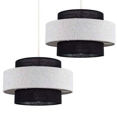 Valuelights Weaver Pair Of Black/grey Herringbone Ceiling Lamp Shades - image 1