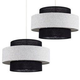 Valuelights Weaver Pair Of Black/grey Herringbone Ceiling Lamp Shades - thumbnail 1
