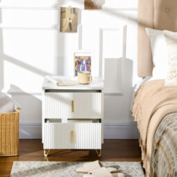 Homcom Modern Nightstand, Set Of 2 Fluted Bedside Table For Bedroom, White - thumbnail 7