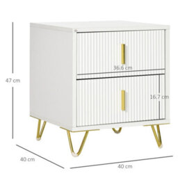 Homcom Modern Nightstand, Set Of 2 Fluted Bedside Table For Bedroom, White - thumbnail 3