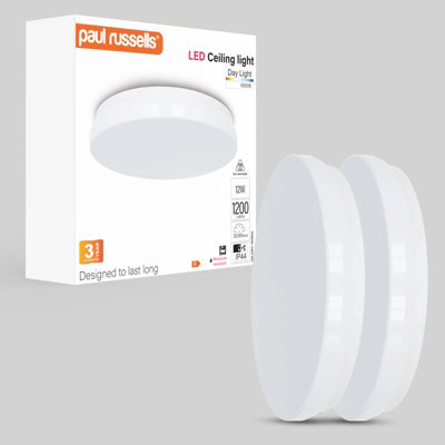 Paul Russells Led Round Panel Modern Ceiling Lights, 12W 1200 Lumens, Ip44, 6500K Day Light, Pack Of 2 - image 1