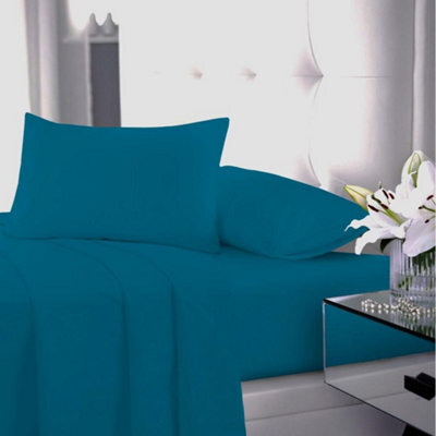 Homes & Linen Flat Sheet 180 Thread Count Rich Percale Non Iron Bed Linen Soft Polycotton Blend Plain Dyed Flat Bed Sheets