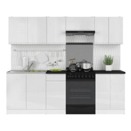 Heze Furniture Summer 7 Unit Handleless Kitchen Cabinets Set 240Cm In White Gloss - thumbnail 3
