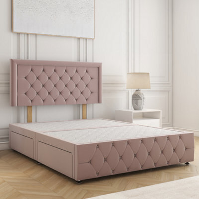 Bsspoke Lena Divan Bed Pink Plush Velvet With 24Inch Headboard & Footboard 4 Drawers & No Mattress In 4Ft6 4Ft 5Ft 6Ft - image 1