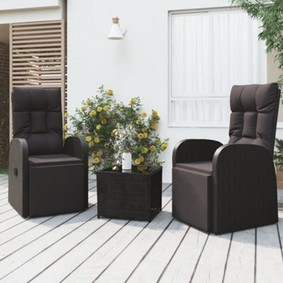 Berkfield 3 Piece Garden Lounge Set Black Poly Rattan&steel - image 1