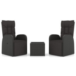 Berkfield 3 Piece Garden Lounge Set Black Poly Rattan&steel - thumbnail 2