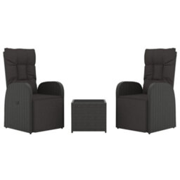 Berkfield 3 Piece Garden Lounge Set Black Poly Rattan&steel - thumbnail 3
