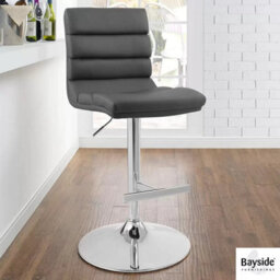 Xample Bayside Furnishings Grey Bonded Leather Bar Stool - Gas Lift, Foam Cushion, Chrome Base, Adjustable Seat 67-88Cm - thumbnail 1