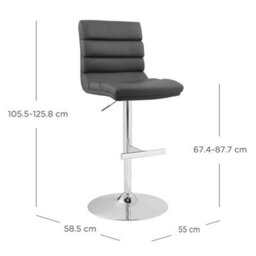 Xample Bayside Furnishings Grey Bonded Leather Bar Stool - Gas Lift, Foam Cushion, Chrome Base, Adjustable Seat 67-88Cm - thumbnail 2
