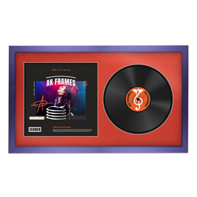 "30X17"" Purple Sleek Vinyl Record Frame With Poppy Red Mount For 12 Inch Lp Album Cover & Disc - Ak Frames" - image 1