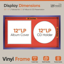 "30X17"" Purple Sleek Vinyl Record Frame With Poppy Red Mount For 12 Inch Lp Album Cover & Disc - Ak Frames" - thumbnail 2