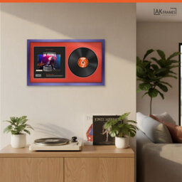 "30X17"" Purple Sleek Vinyl Record Frame With Poppy Red Mount For 12 Inch Lp Album Cover & Disc - Ak Frames" - thumbnail 5