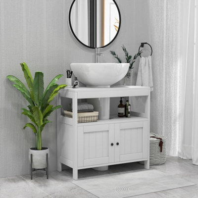 Kleankin Bathroom Pedestal Under Sink Cabinet With Storage Shelves, Door, White - image 1