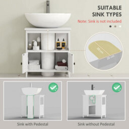 Kleankin Bathroom Pedestal Under Sink Cabinet With Storage Shelves, Door, White - thumbnail 4