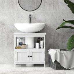 Kleankin Bathroom Pedestal Under Sink Cabinet With Storage Shelves, Door, White - thumbnail 7