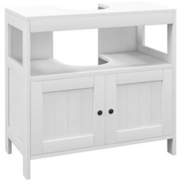 Kleankin Bathroom Pedestal Under Sink Cabinet With Storage Shelves, Door, White - thumbnail 2