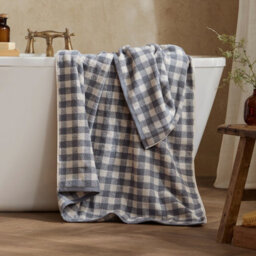 Yard Barton Gingham Check 100% Cotton Extra Large Bath Sheet, Denim Blue, 100 X 180Cm - thumbnail 1