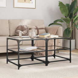 Walplus Coffee Tables With Transparent Glass Top 2 Pcs 50X50X45 Cm Steel - thumbnail 1