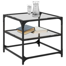Walplus Coffee Tables With Transparent Glass Top 2 Pcs 50X50X45 Cm Steel - thumbnail 3