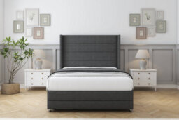 "Sloomy Sterling Graphite Dumfries Divan Bed With Mattress 2 Drawers Foot-End With 54"" Wingback & 12"" Footboard 4' Small Double" - thumbnail 1