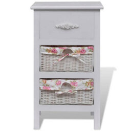 Berkfield Cabinet With 1 Drawer And 2 Baskets White Paulownia Wood - thumbnail 2