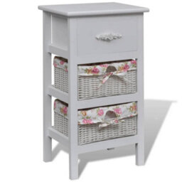 Berkfield Cabinet With 1 Drawer And 2 Baskets White Paulownia Wood - thumbnail 1