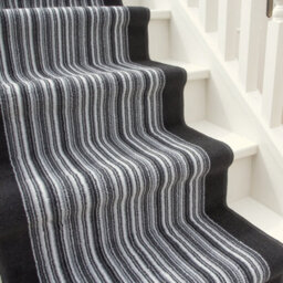 Loomed Black White Striped Cut To Measure Stair Carpet Runner 60Cm Wide (2Ft W X 32Ft L) - thumbnail 3