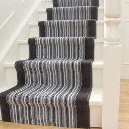 Loomed Black White Striped Cut To Measure Stair Carpet Runner 60Cm Wide (2Ft W X 32Ft L)