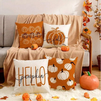 Amorly 4 Pack Fall Throw Pillow Covers, 18 Inch Maple Leaf & Pumpkin Cushion Cases, Autumn Outdoor Decor For Sofa, Couch - image 1