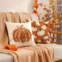 Amorly 4 Pack Fall Throw Pillow Covers, 18 Inch Maple Leaf & Pumpkin Cushion Cases, Autumn Outdoor Decor For Sofa, Couch - thumbnail 3
