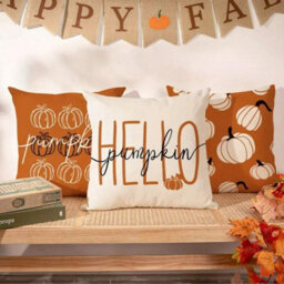 Amorly 4 Pack Fall Throw Pillow Covers, 18 Inch Maple Leaf & Pumpkin Cushion Cases, Autumn Outdoor Decor For Sofa, Couch - thumbnail 5