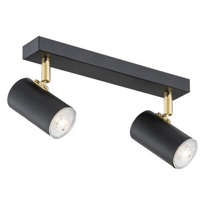 Luminosa Lighting Luminosa Lagos Twin Ceiling Spotlight Black Structure, Brass Elements