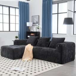 Matteo Oversized Cloud Modular L-Shaped Sofa In Black Chenille - thumbnail 7
