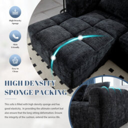 Matteo Oversized Cloud Modular L-Shaped Sofa In Black Chenille - thumbnail 3