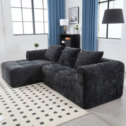 Matteo Oversized Cloud Modular L-Shaped Sofa In Black Chenille - thumbnail 6