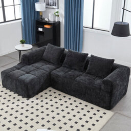 Matteo Oversized Cloud Modular L-Shaped Sofa In Black Chenille - thumbnail 1