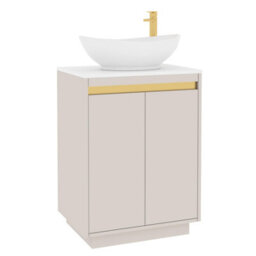 Royal Bathrooms Orion 600mm Warm Taupe Floor Standing Plain White Countertop Vanity Unit 2 Door With Amaze Basin & Brushed Brass Accent Trim - thumbnail 6