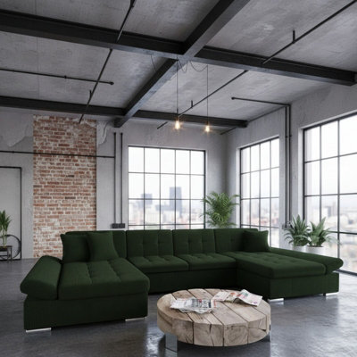 Alia Living Room Corner Sofa Bed With Polyurethane Foam Wave Spring Wooden Frame 360X160X75Cm Green - image 1